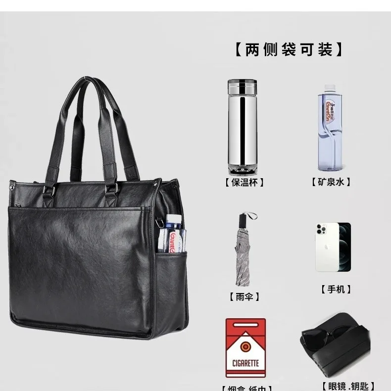 Handbag Vegetable Tanned Cowhide Large Capacity Men Laptop Bag Genuine Leather Business Travel Bag Large Tote Briefcase