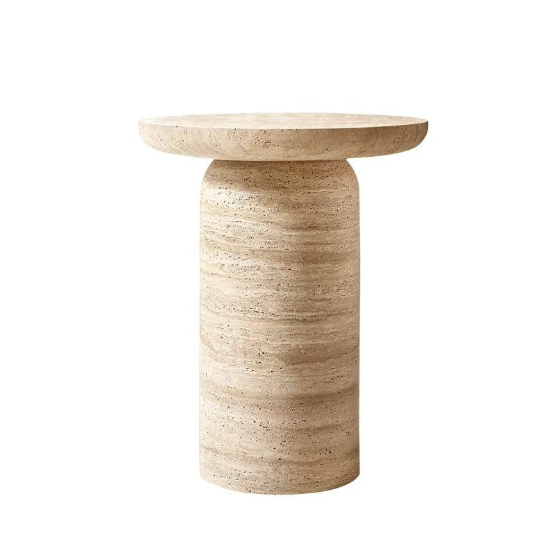 Nordic Modern Nature Travertine Block Home Deco Round Coffee Side Table Furniture