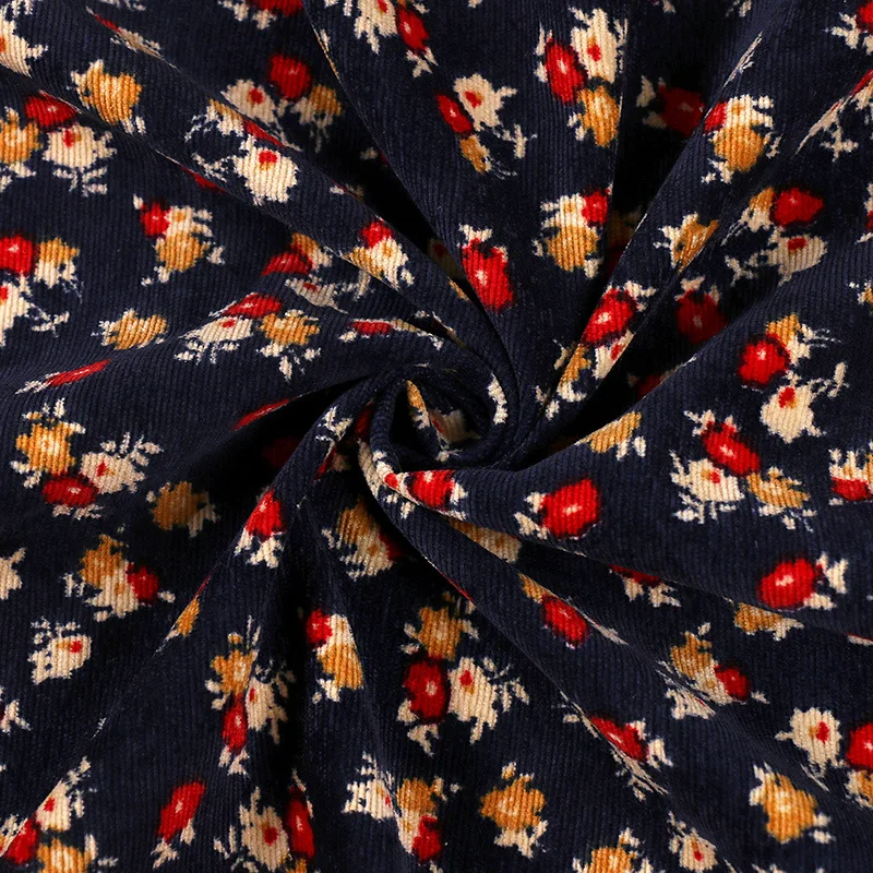 Corduroy Fabric for Women\'s Dress, Small Floral Printed Cloth, Wick Velvet, DIY Clothing, Plant Printing, Handmade Sewing,