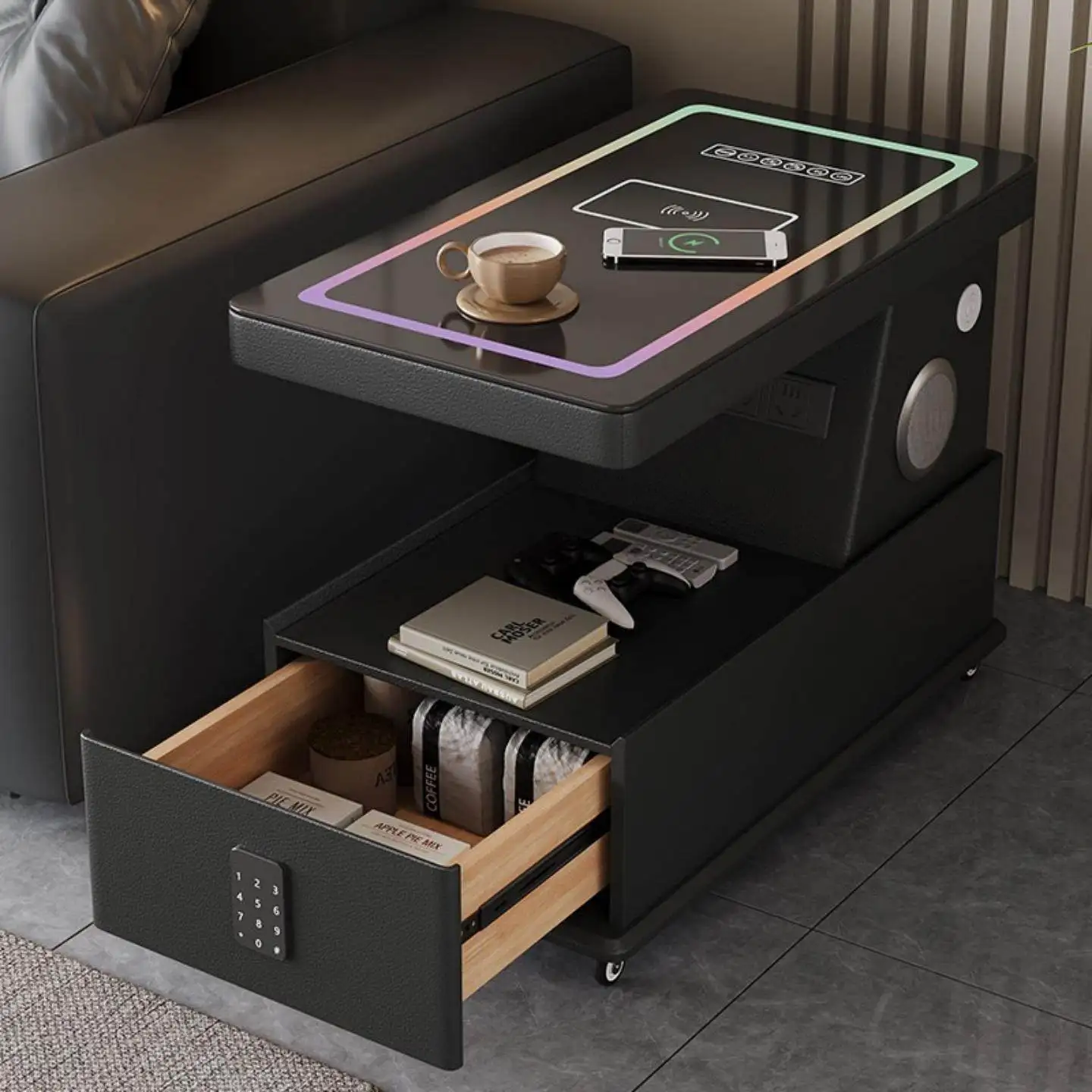 Smart movable sofa side cabinet small apartment living room coffee table side table light luxury high-end multi-functional small