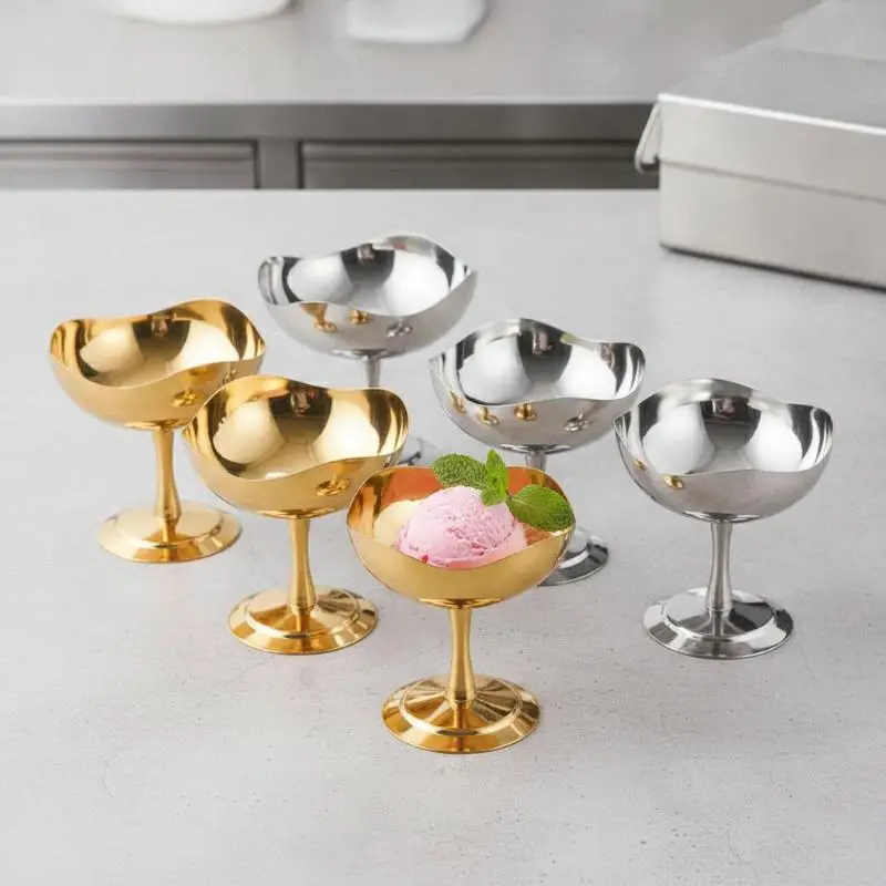 Stainless Steel Salad Goblet Eco-friendly Reusable Bowl for Festival Gathering Ice Cream Dessert Fruit Snack Home Use