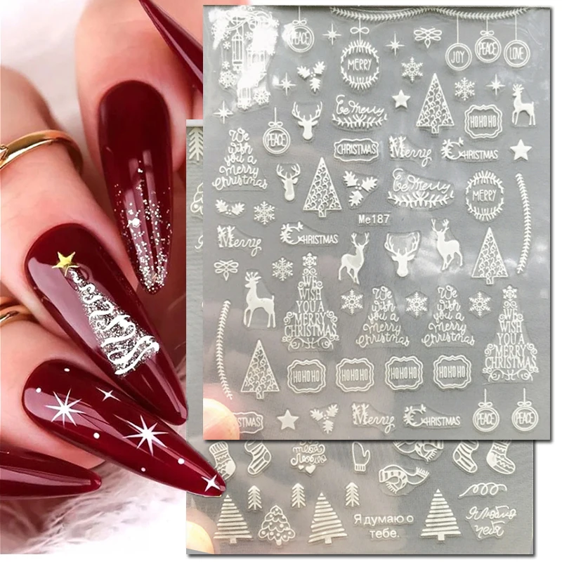 

3d Nail Art Stickers Winter Christmas White Snowflakes Xmas Trees Snowman Decals For Nails Tips Decorations Manicures