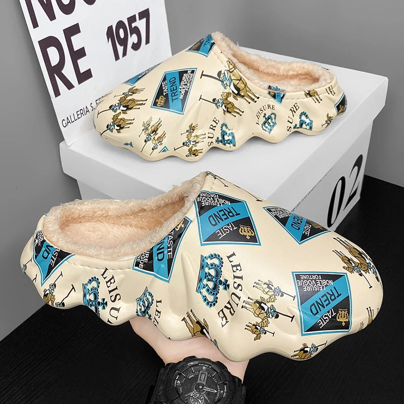 Winter Plush Fur Men Women Slippers New Fashionable Printed Patterns Couples Concise Indoor Cotton Shoes Casual Fluffy Slides