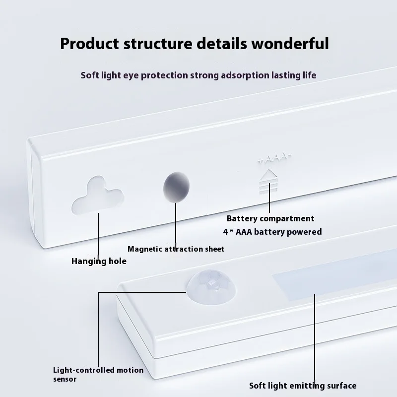 Inteligente indução magnética noite lâmpada, levou modelo de bateria, tira longa, passo corredor, cozinha, cabeceira, armário, decoração do quarto