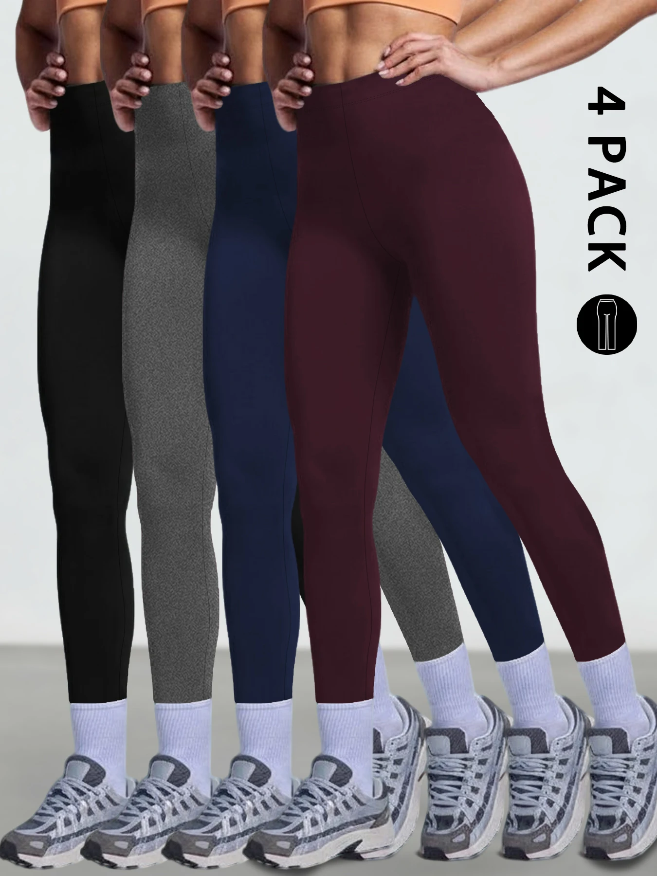 

4 Pack Women's Low Rise Stretchy Leggings - Super Soft High Elastic Tights for Running Workout Training and Daily Life