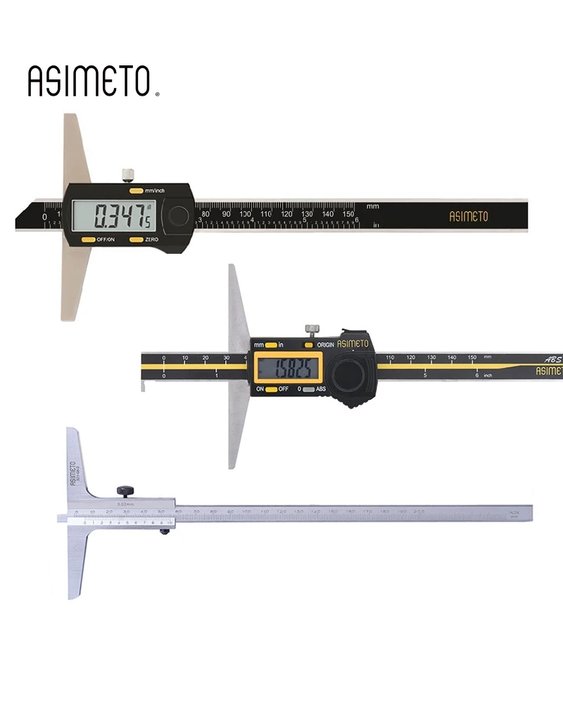 Germany ASIMETO vernier depth calipers digital 0-150 0-200 0-300mm ABS depth calipers with double hook 327-06-0 312-06-2