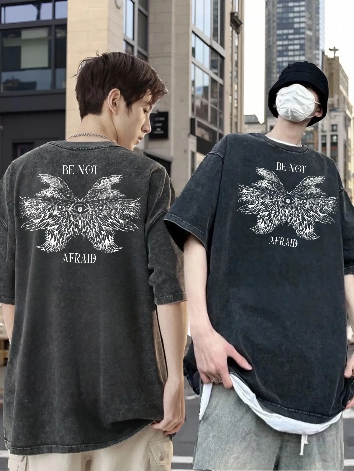 Vintage Washed Black Tshirt Graphic Men Women Clothing Be Not Afraid Wings Eye Pattern Accurate Seraphim Angel T Shirt