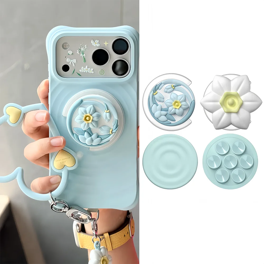 

New Sky Blue Wave Magnetic Phone Case / Stand / Charm for IPhone 13 14 15 16 17 Pro Max Case for IPhone 17 Air