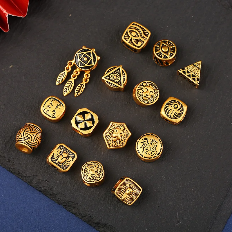 Chinese Style Lucky Blessing Gold Plated Enamel Large Hole Spacer Beads Vintage Pattern Dreamcatcher Charms For Diy Bracelet Nec