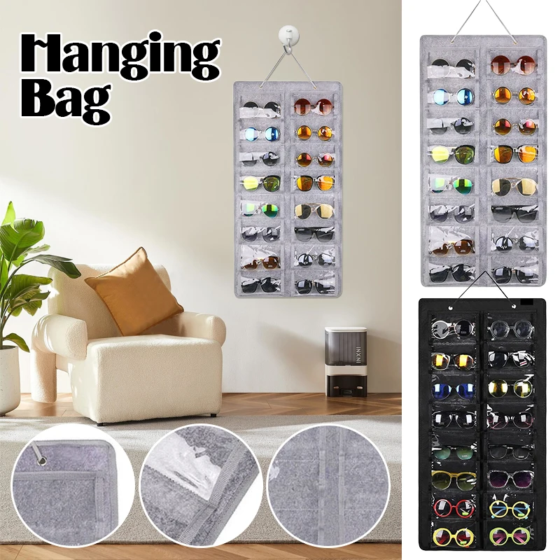 Soporte para gafas de fieltro con 16 ranuras, soporte para gafas de sol, almacenamiento, bolsa colgante, caja de almacenamiento de bolsillo para pared, bolsas organizadoras