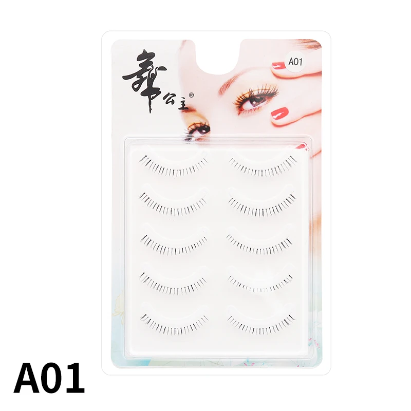 Großhandel 5 Paar natürliche falsche Wimpern, handgefertigt, sauberes Band, Vollstreifen-Kunsthaar-Wimpern für Make-up – Detail 13