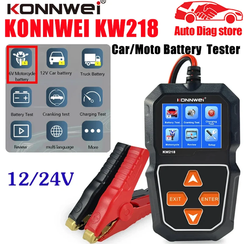 KONNWEI KW218 Car Motorcycle Battery Tester 12V 6V Battery System Analyzer 2000CCA Charging Cranking Test Tool KW650 KW208 KW310