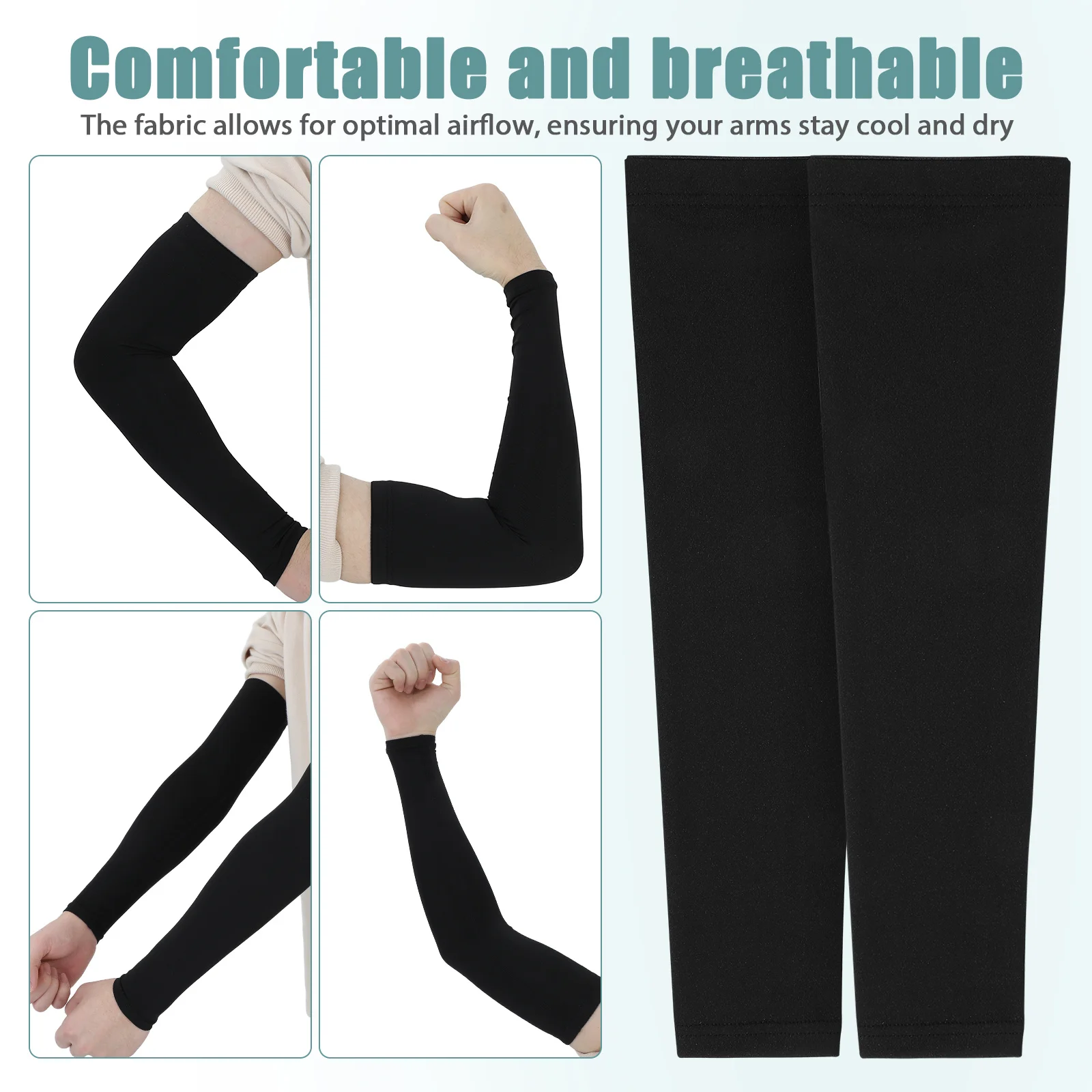 2 Buah Sarung Lengan Pelindung Matahari Bernapas, Elastis, Cocok untuk Perlengkapan Latihan Bola Basket, Bisbol, Sepak Bola, Sarung Lengan Hitam