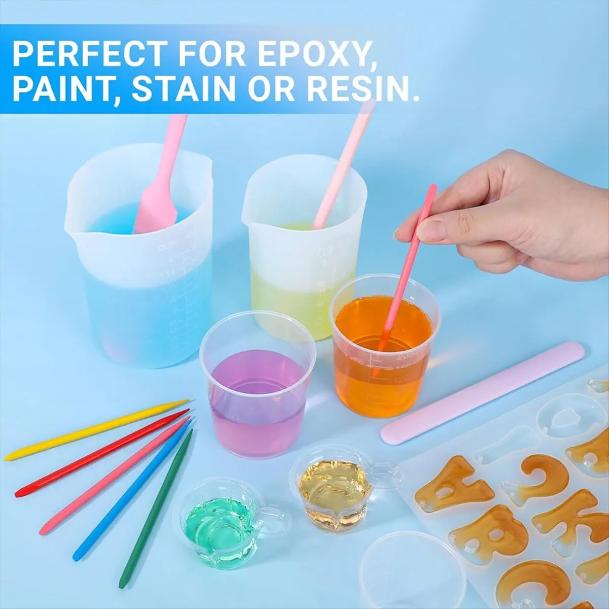 【2026 TOP Global】▼△◑Resin Mixing Cups and Sticks, Graduated Cups, Pointed Stir Sticks for Mixing Paint, Stain, Epoxy, Resin 200m