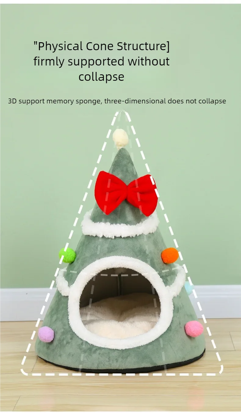 Washable Pet Lounger Cushions, Christmas Tree Cat Housecat Mat Beds, Cozy Warm Cat Kennels, House Tents, Small Pet Dogs, Winter view 6