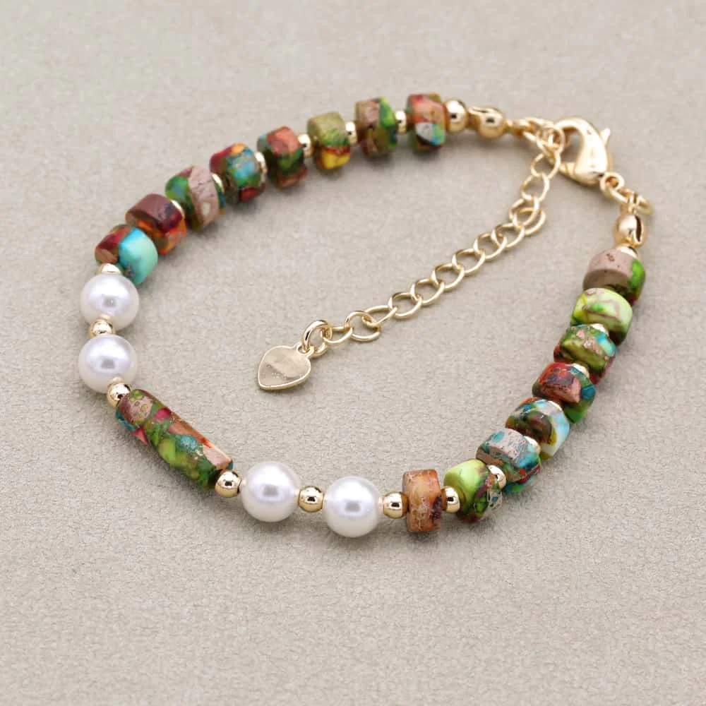Handmade 3*6 Colorful Imperial Stone Shell Pearl Beaded Charm Bracelet Bangle Accessories Women Fashion Jewelry