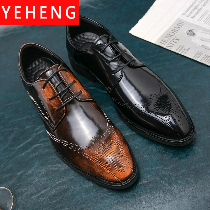 Men's Leather Shoes luxury Brogue Shoes Men vintage engraving Business Lace-up Formal Oxford Fashion Wedding Dress Male Shoes