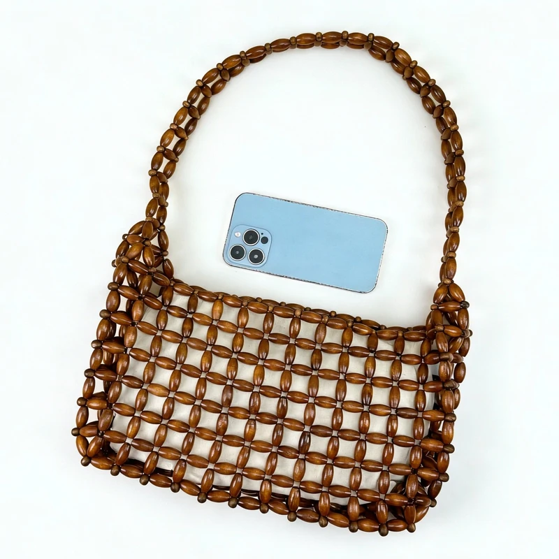 Beach Hollow Underarm Bags For Women Luxury Designer Handbags And Purses 2026 New In Wooden Handwoven With Inner Pocket Shoulder