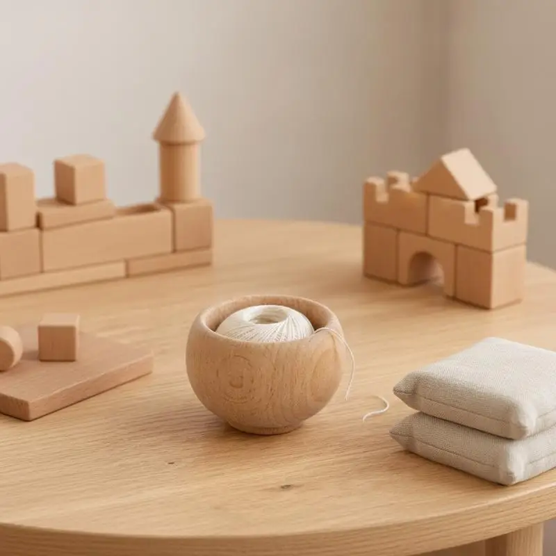 Small Handmade Wooden Tea Bowl Japanese Retro Style Multifunctional Pin Cushion Base Holder for DIY Sewing Craft Use