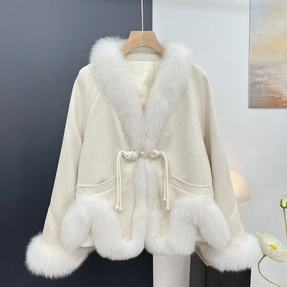 Winter Clothing New Style Real Fur Fur Grass Coat Goose Down Inner Pot Women's Short Style Chinese Style Pan Button