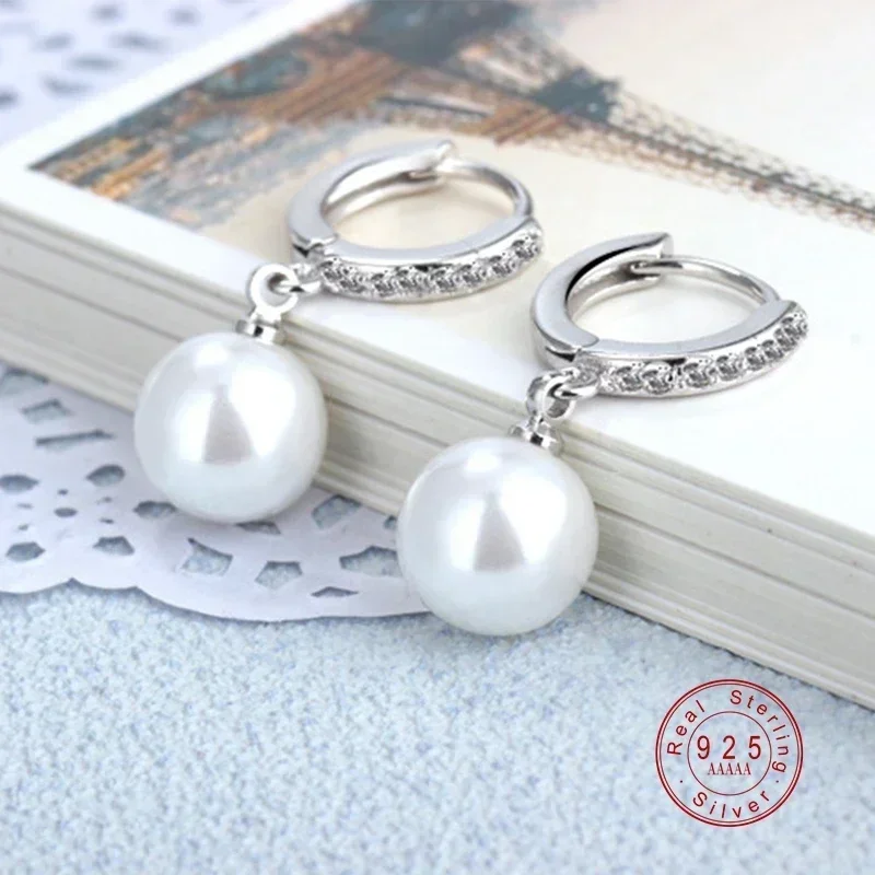 Cute Female Earrings 925 Sterling Silver Women Wedding Natural Freshwater Pearl CZ Earrings Pearl Jewelry for Gift Pendientes