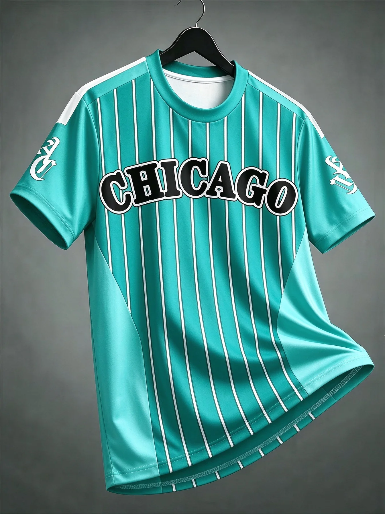 Men's CHICAGO Striped Short Sleeve Jersey, Retro Vertical Stripe Crew Neck Sports T-Shirt, Casual Streetwear Tee for Men