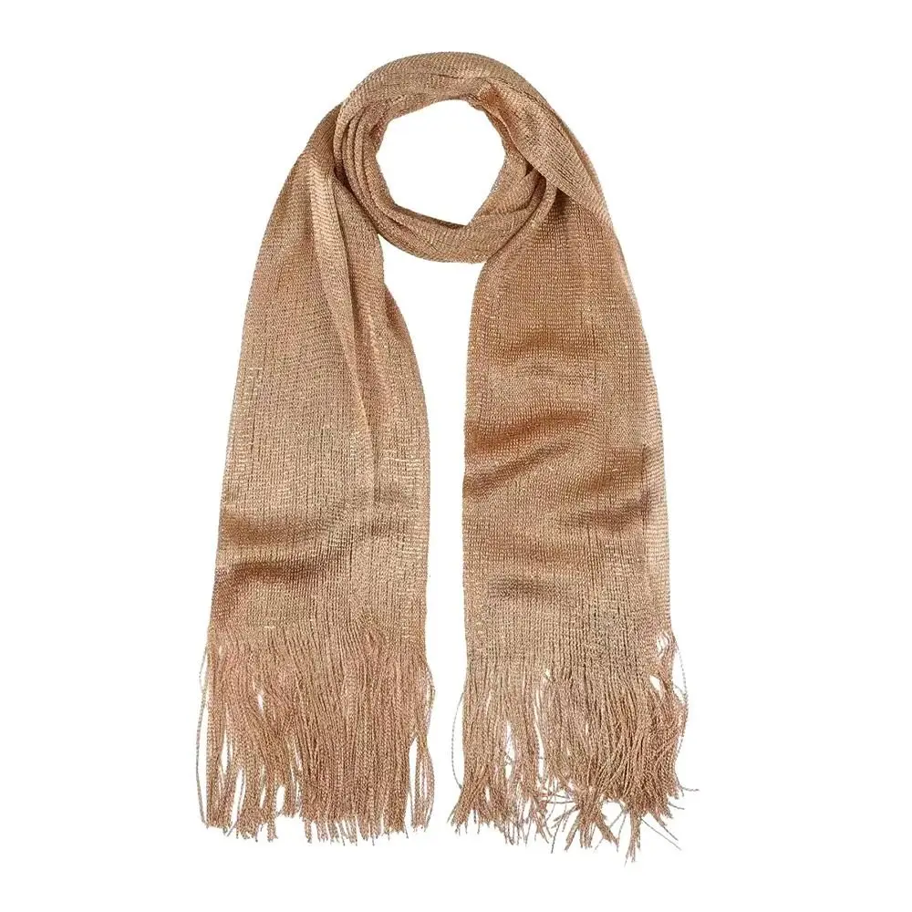 Sunscreen Lace Tassels Silk Scarf Thin Bib Golden Silvery Shiny Scarves Neck Cover Fashion Hijab For Spring Summer Autumn view 4