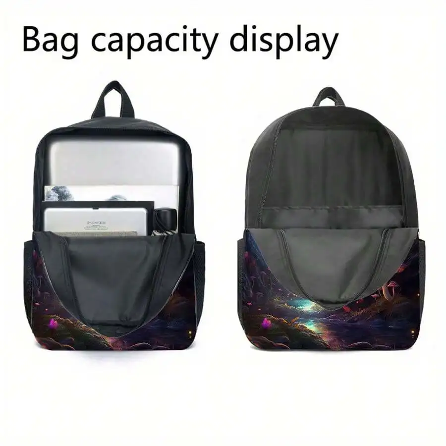 

Large Capacity Mushroom Backpack With Laptop Compartment Adjustable Straps Neon Purple Pink Design Travel Daily Use