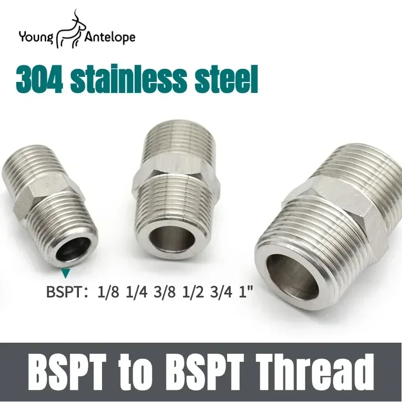 

304 Stainless BSPT 3/4" x 1/2" Reducing Double Male Thread Connector Hex High Pressure Pipe Fitting Adapter Coupling