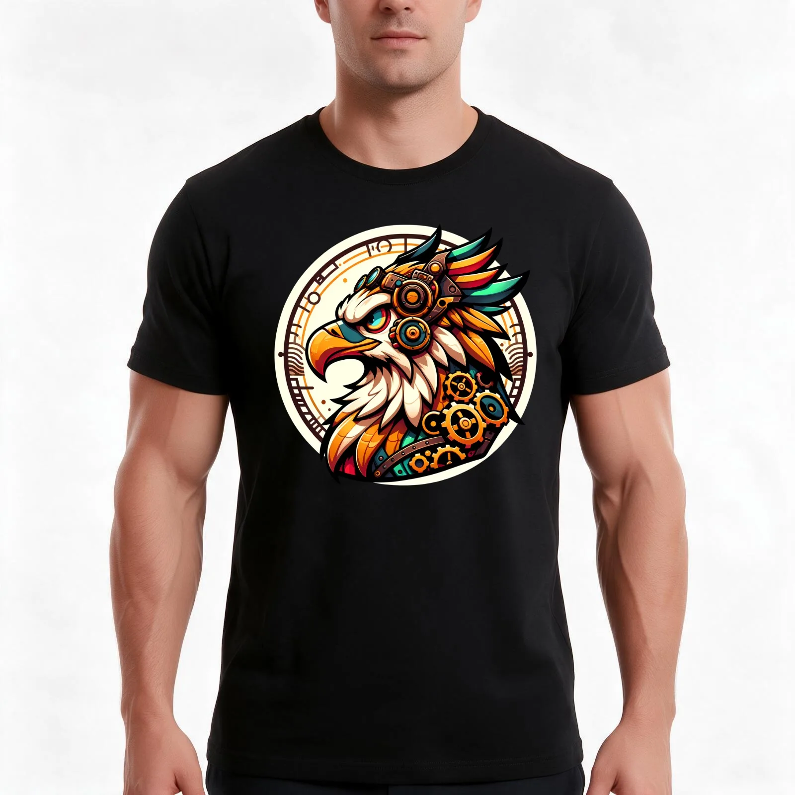 Steampunk Anthro Avian Griffin Art T-Shirt Summer Casual Cotton Tee Oversized Streetwear Tops Vintage Graphic Print
