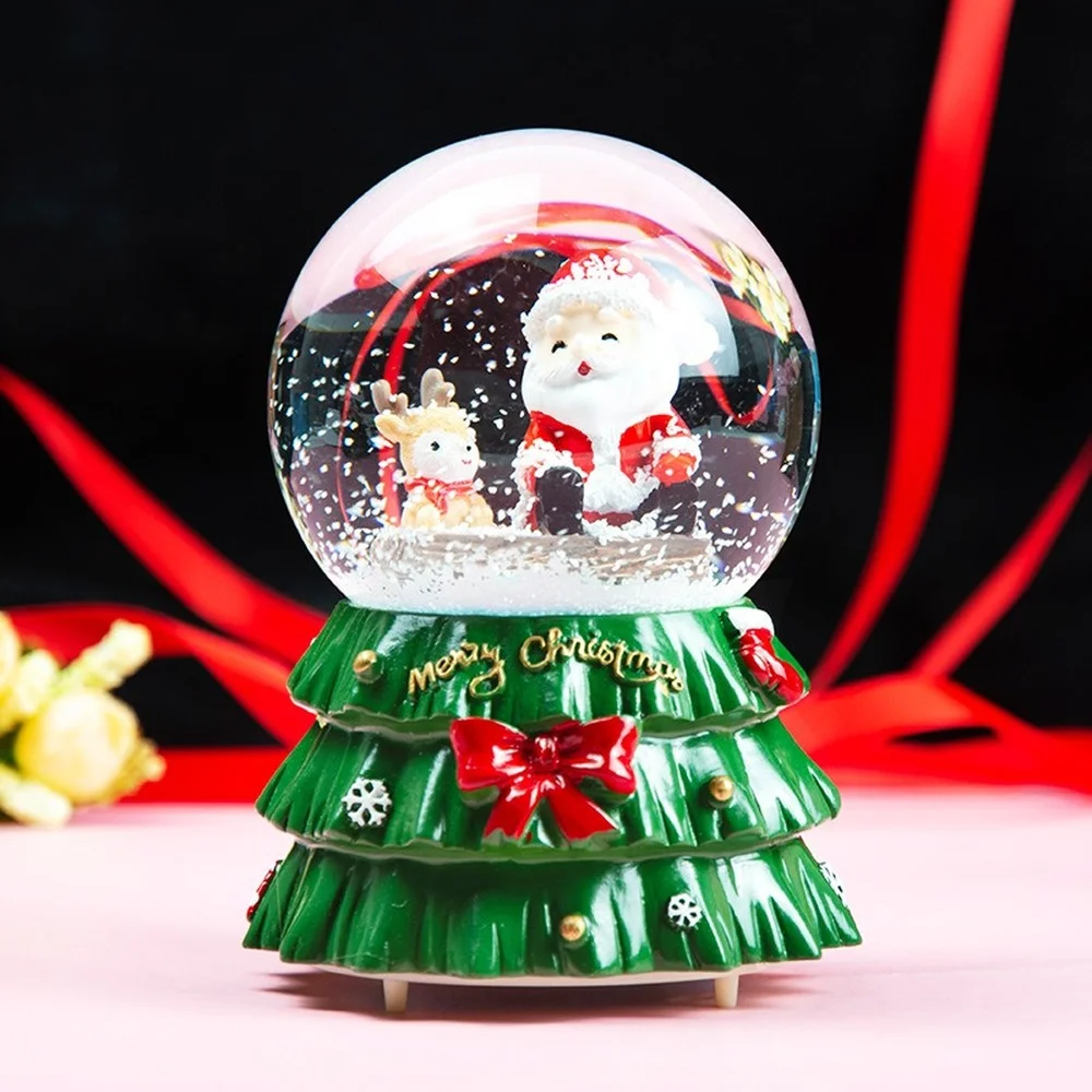 

Snow Christmas Crystal Ball Lights Music Box Snowflake Elk Santa Claus Sleigh Cabin Holiday Gifts Home Decoration Carousel