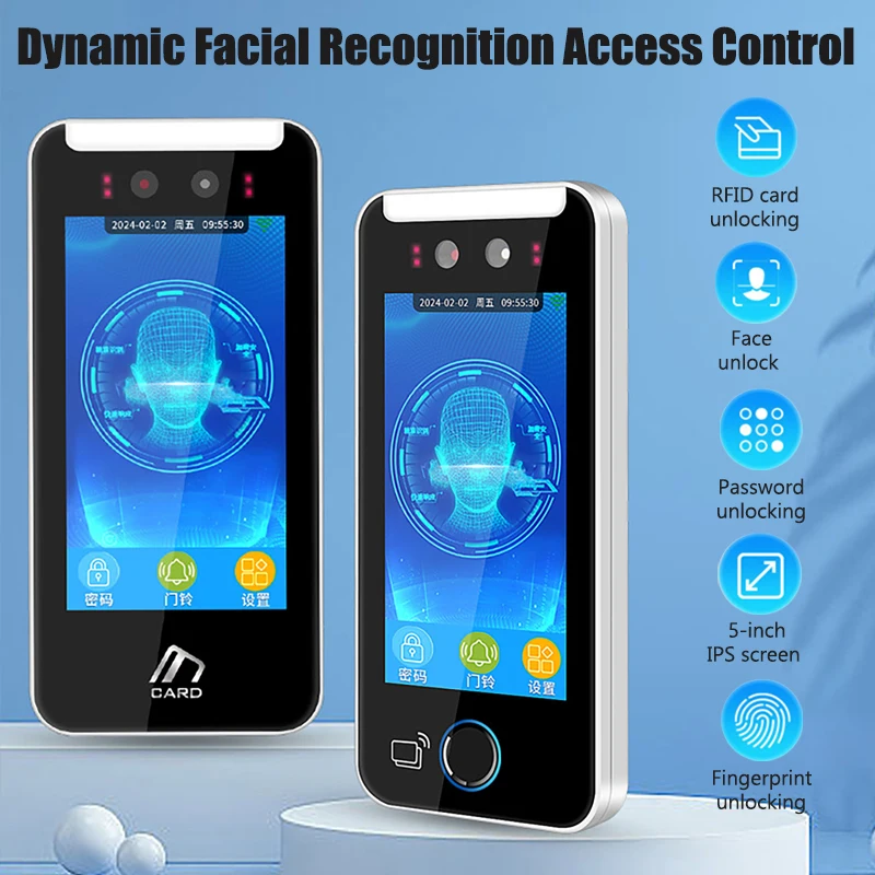 5inch IPS Screen TCP/IP WIFI Tuya App Dynamic Facial Recognition Access Control Face Attendance Machine Fingerprint Password