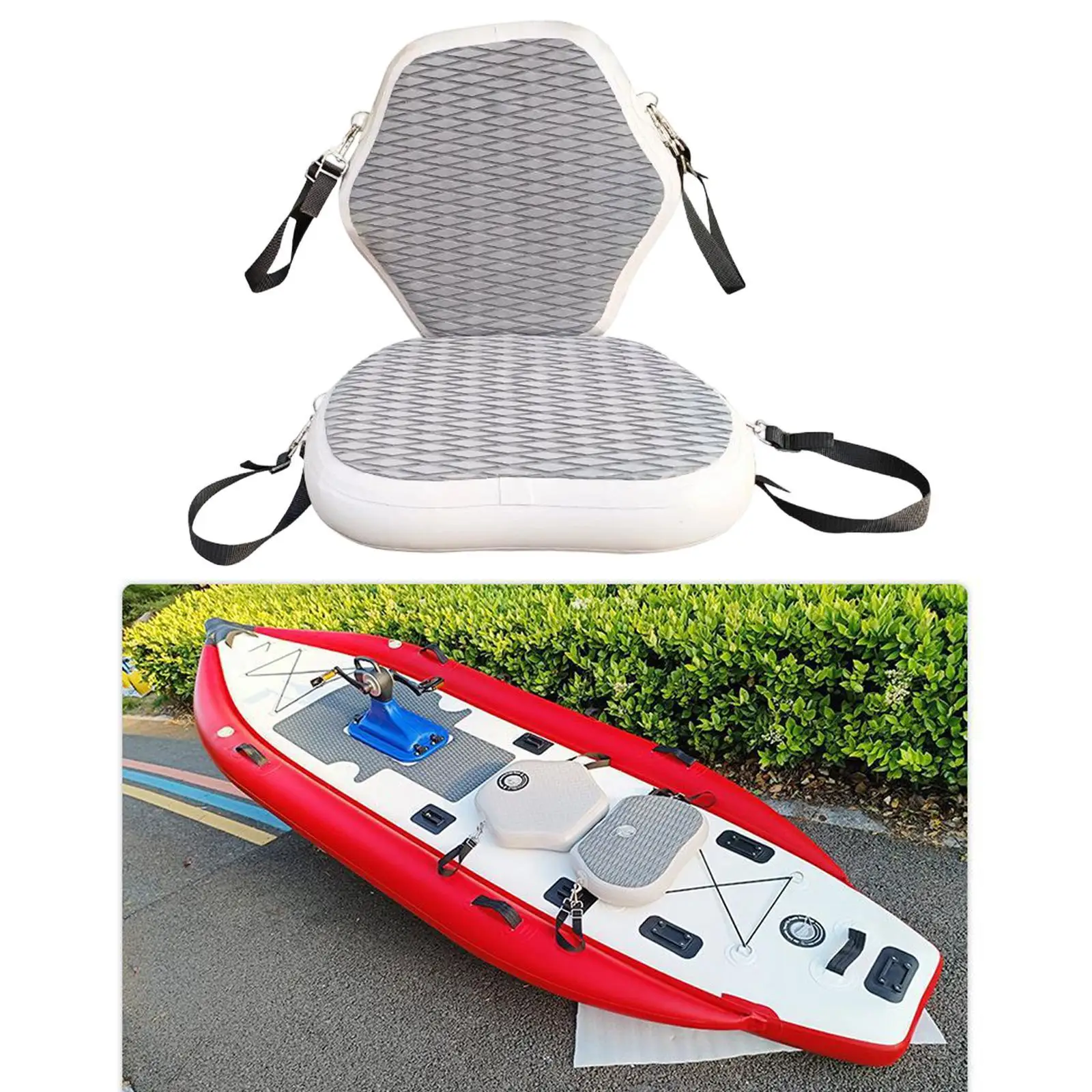 

Durable PVC Inflatable Kayak Seat with Adjustable Straps Comfort Back Support Canoe Chair Accessory for Water Sports Boats