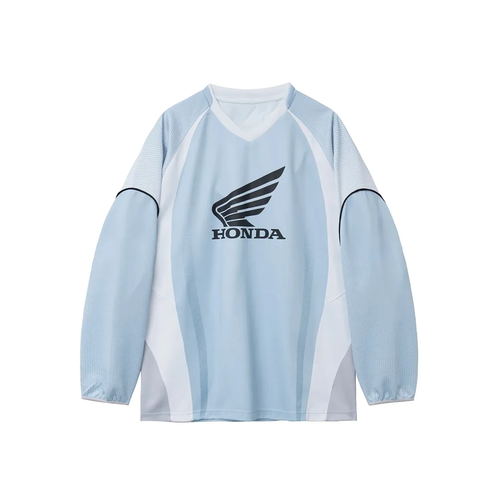 New Family Matching Honda Blue V-Neck Long Sleeved Cycling Suit Motocross Oversized Breathable Casual Sports Top MenWomen