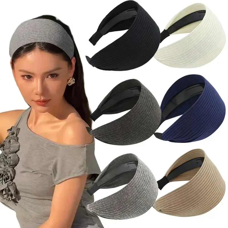 

New Soft Wide Knitting Cotton Hairbands for Women Girls Korean Neutral Solid Turban with Teeth Head Band Headwear Accessories