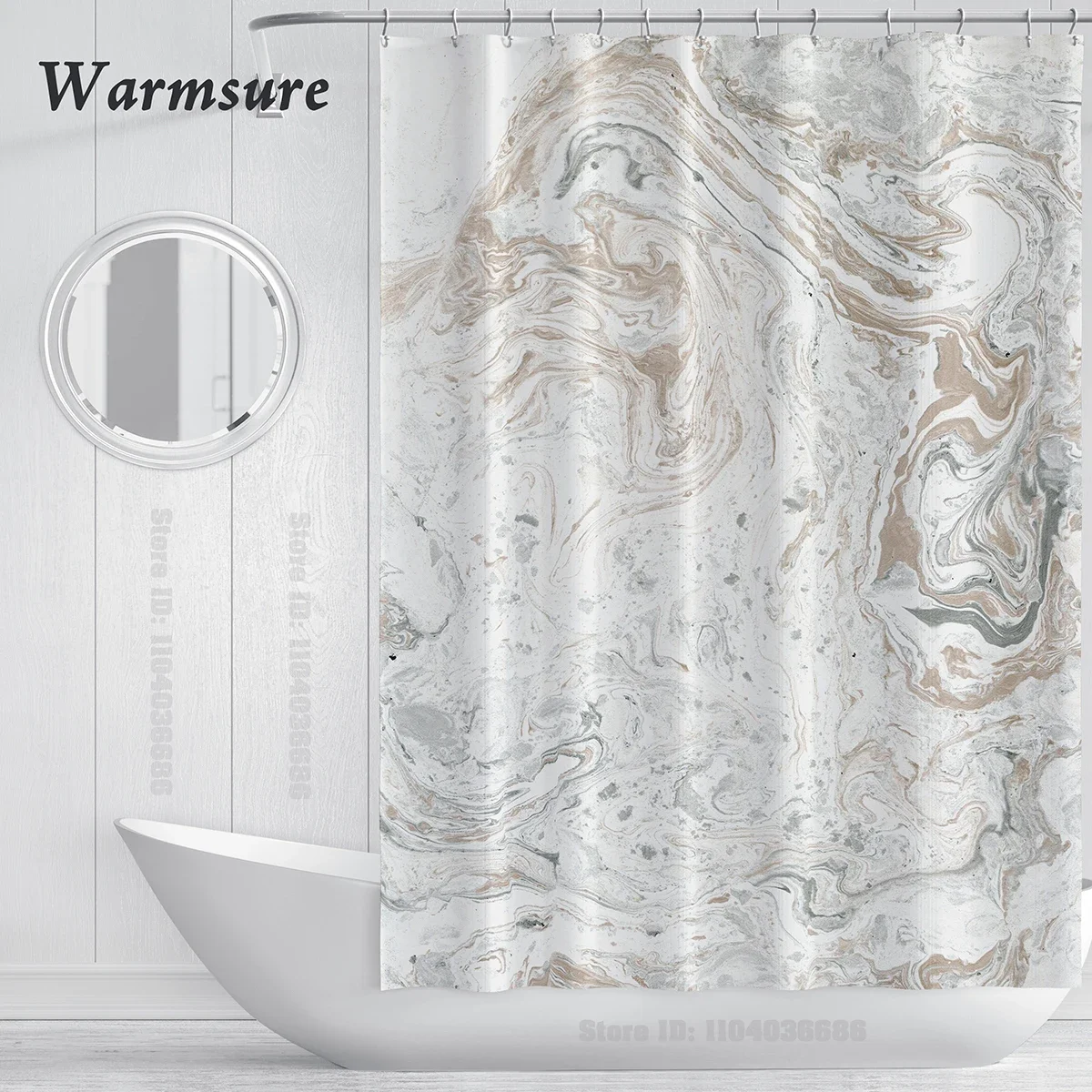 Marble Shower Curtain Waterproof Shower Curtain for Bathroom Decor Printed Washable Shower Curtain with Hooks