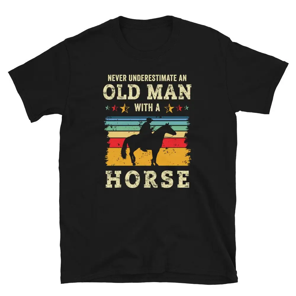 Funny Old Man Horseback Riding T Shirt Dad Horse Grandpa Back Grandfather Rider Equestrian