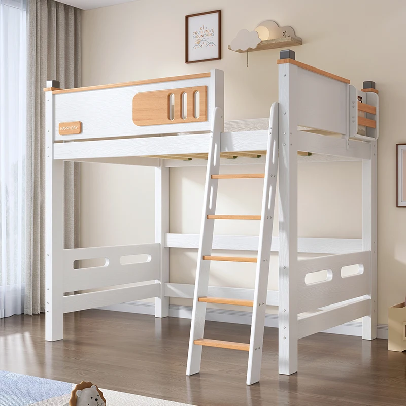 All solid wood elevated bed sheet, simple upper layer, upper bed and lower table, small apartment combination , space-saving