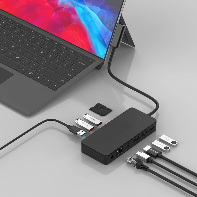 기가비트 이더넷 게임 USB 허브 RJ-45 LAN 어댑터 스플리터 멀티 어댑터, SD 카드 읽기, 12 in 1 다기능 도킹 스테이션, 4K