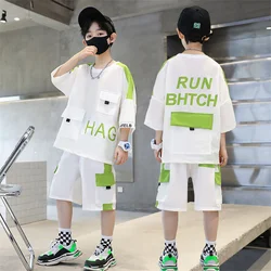 Summer suit for boys 2024 Summer new short-sleeved two-piece sports for kids ages 6-15