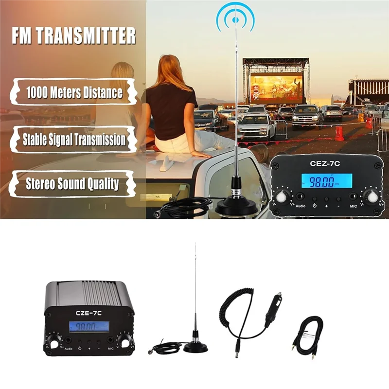 1 واط 7 واط FM ناقل موجات الراديو CZE-7C اللاسلكية الداعم FM 76-108 ميجا هرتز مكبر للصوت مع سيارة مصاصة هوائي عدة لراديو Stationabgi
