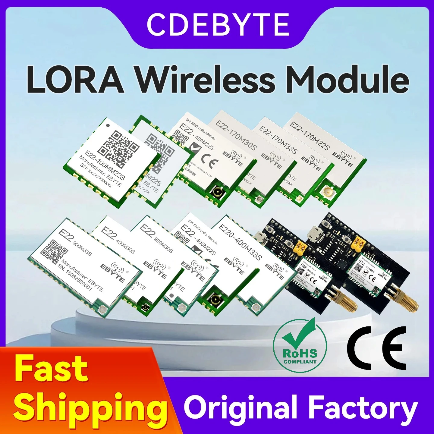 LoRa Spread Spectrum SX1262 RF Transceiver Module 32M CDEBYTE E22-M High-Precision Low Power 170/433/868/915MHz SPI SMD