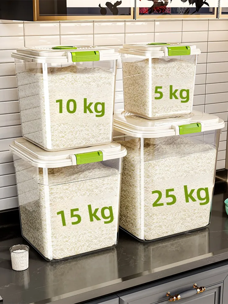 Large Capacity Rice Storage Cylinder Moisture Proof Insect Proof Plastic Container Japanese Style Kitchen Storage for Rice An...