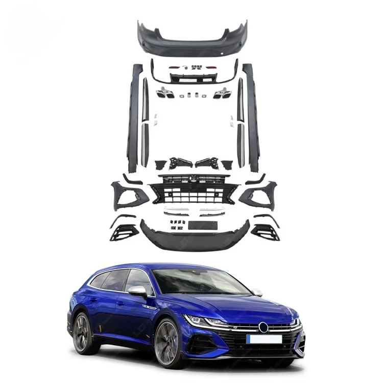 

Комплект Bodykit из полипропилена в стиле R для Arteon 2021, обновленный передний и задний бампер, решетка, боковые юбки, задний диффузор, выхлопная система