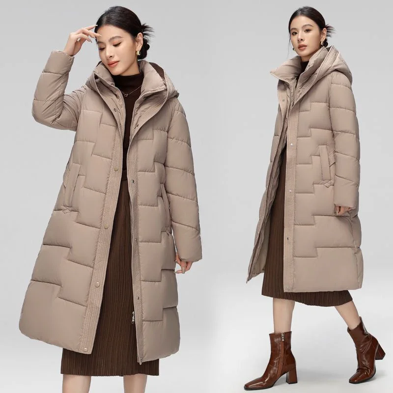 Fashion Down Coat Women Parkas 2025 New Long Windbreaker Waist Warm Cotton Padded Jacket Hooded Outcoat Ladies Hooded Top tide