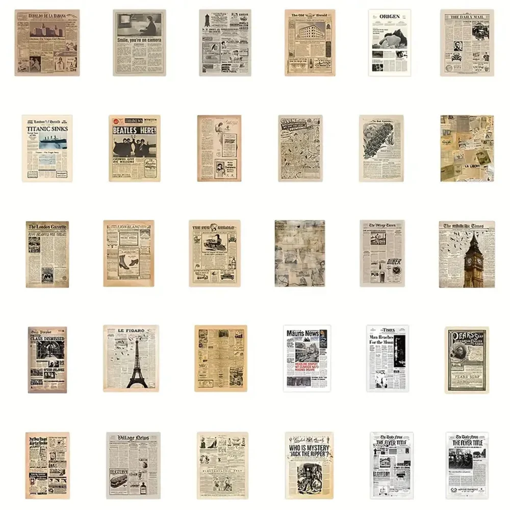 60pcs Vintage Newspaper Stickers - Add Quaint Charm to Scrapbooks, Journals, Cards & More - Perfect for Artistic Crafting Projec