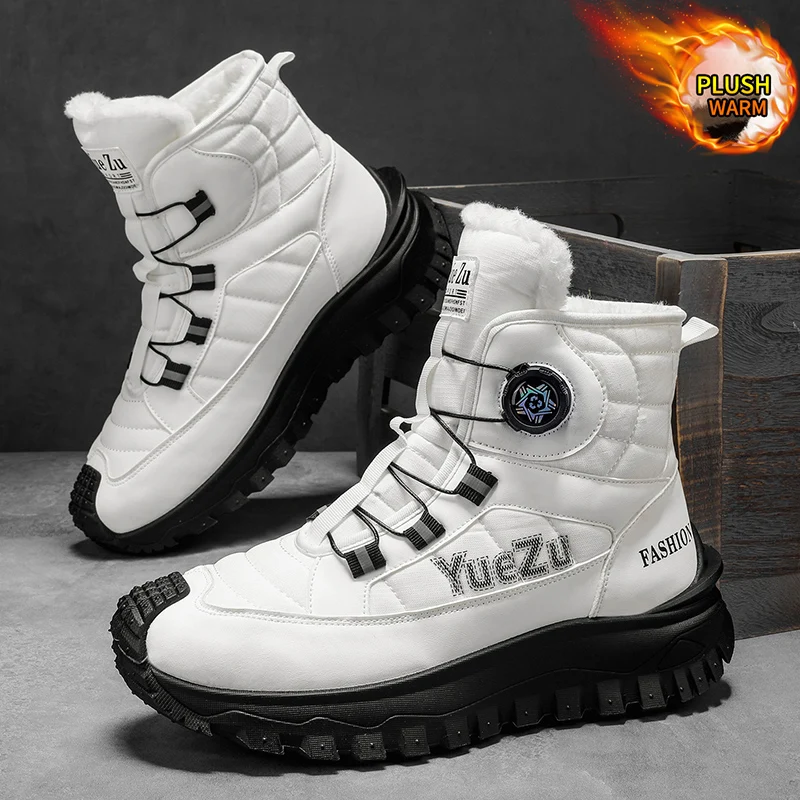 

2025 new Winter oversized men's boots waterproof cold resistant plush and warm snow boots outdoor thick soled casual work boots