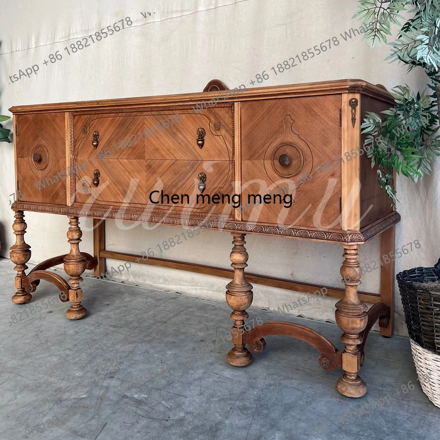 

New arrive Medieval solid wood porch cabinet villa living room locker American retro walnut storage cabinet