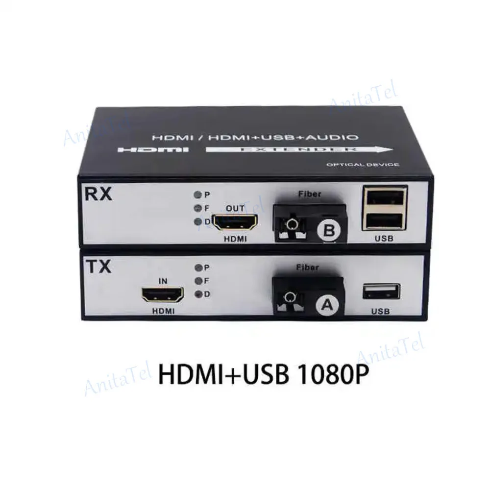 Fiber Optical Transceiver 1Pair 1-Channel 1080P HDMI+USB KVM Over Fibre Extender Up To 20KM Mode Single SC HDMI