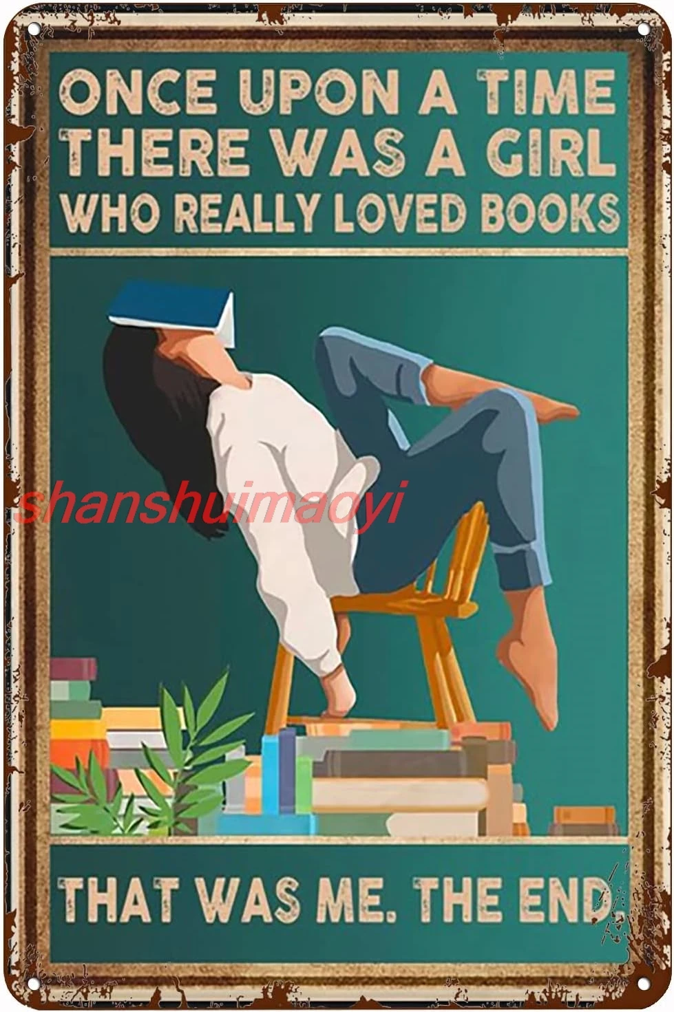 shan Girl Once Upon A Time There Was A Girl Who Really Loved Book, There Was A Girl Who Really Loved Books 8x12 Inch 1pc